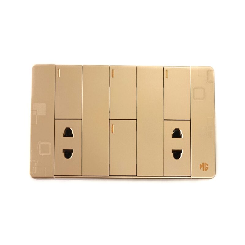 4Switch+2Socket China Fitting Sheet Board UK Metal series (Golden)