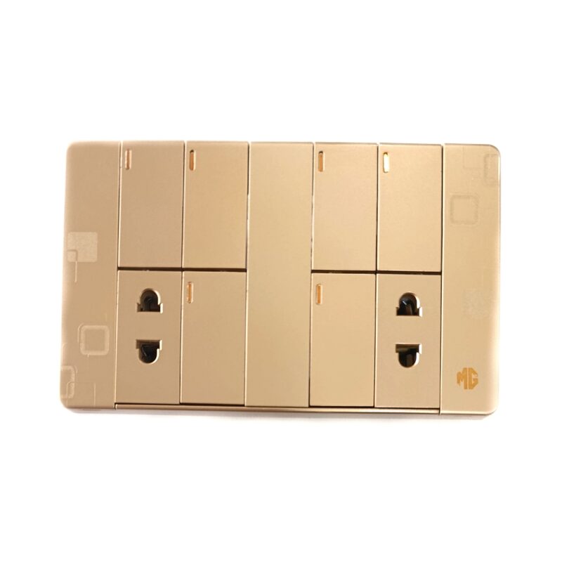 6Switch+2Socket China Fitting Sheet Board UK Metal series (Golden)